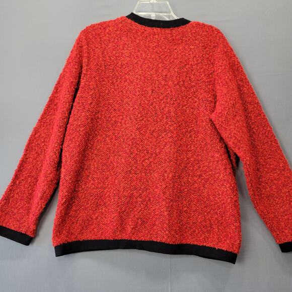 C.D. Sport Long Sleeve Embroidered Sweater Women's Large Red Black Trim Layered - Picture 2 of 8